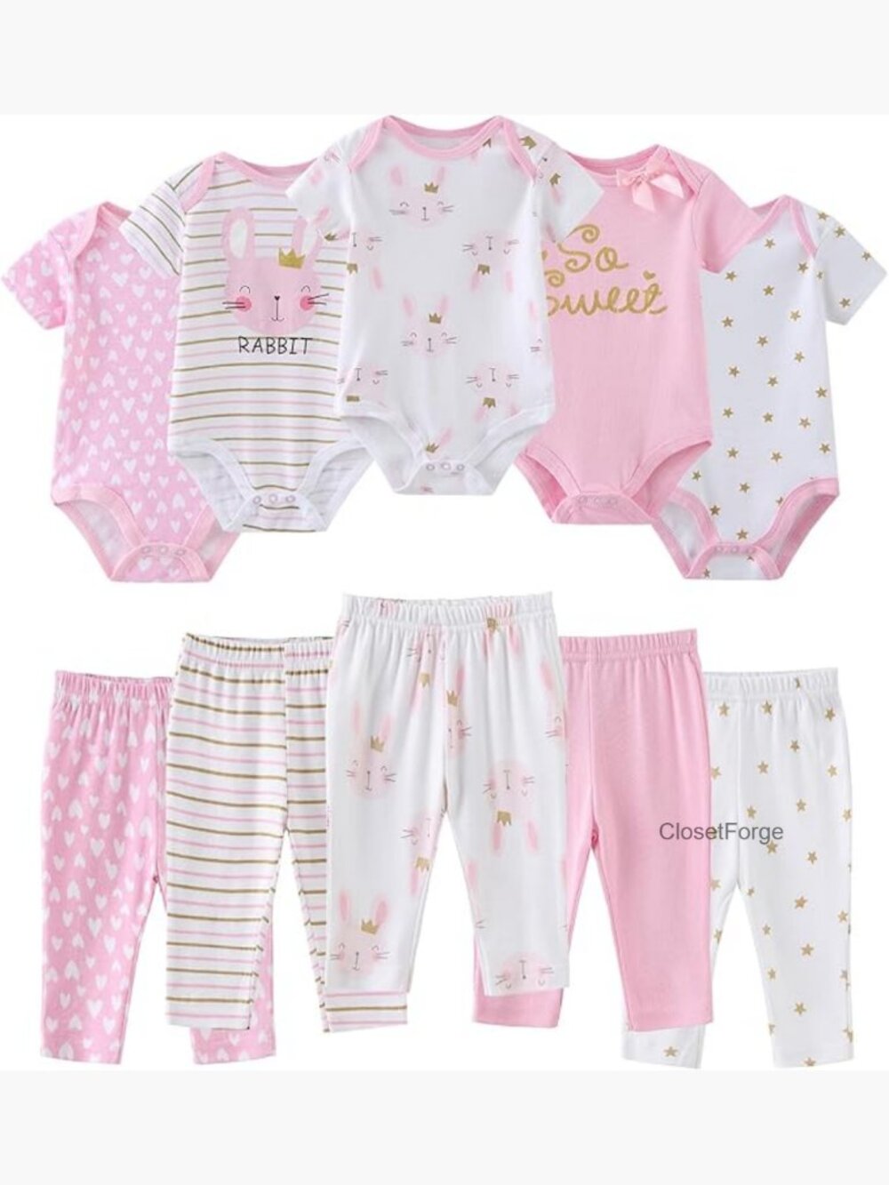 Baby Bodysuit and Pant Set 10-pcs Cotton Soft Newborn Unisex Outfits